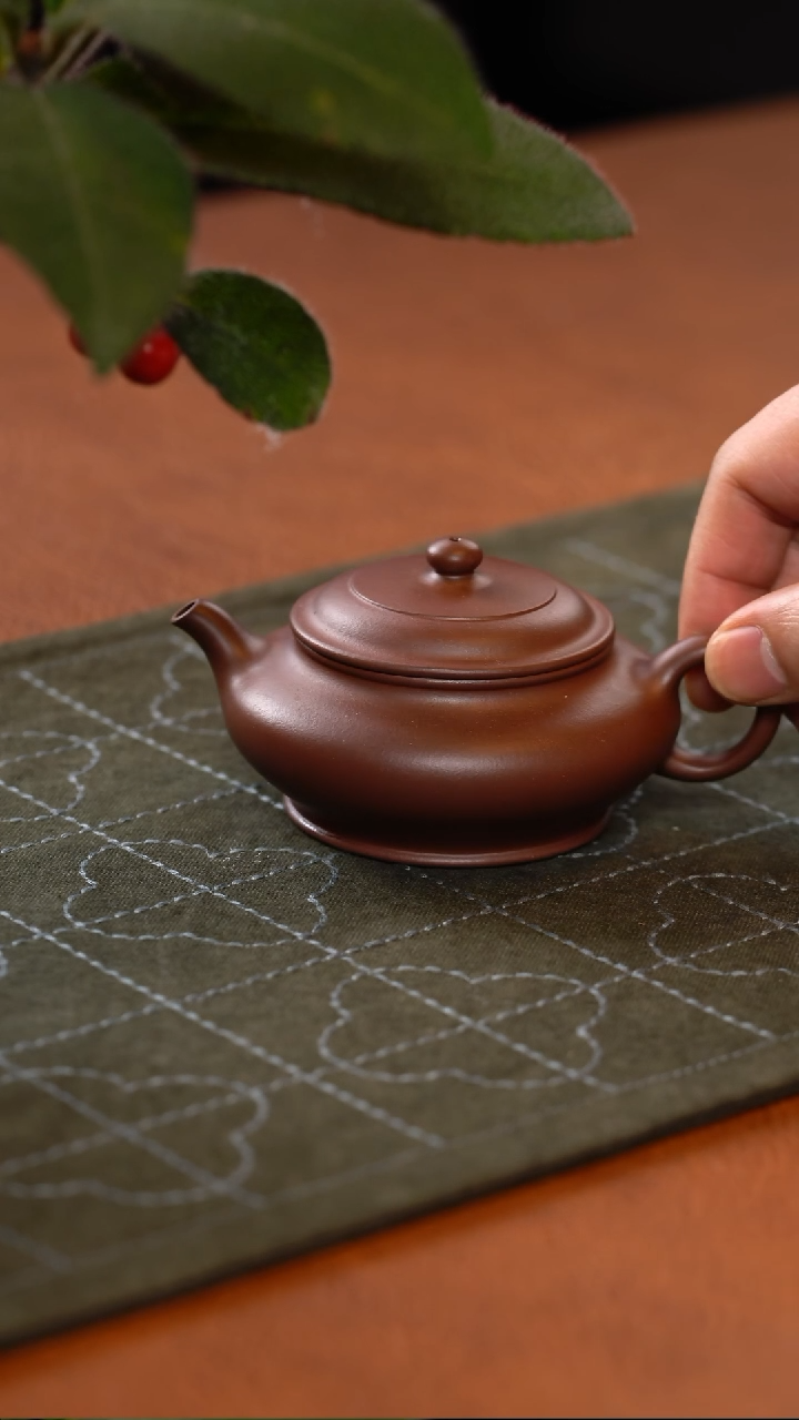 【闪购商品】紫砂茶壶虚扁 黄龙源底槽青 