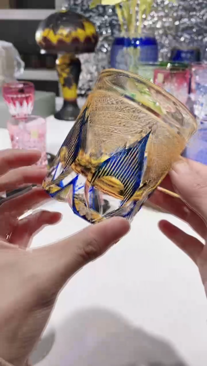 【闪购商品】水晶玻璃无手柄款664蓝金火焰水晶杯