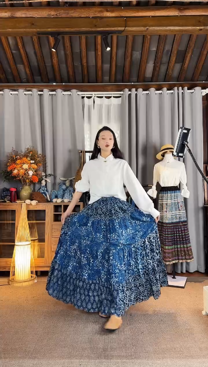 设计师款蓝染花半裙