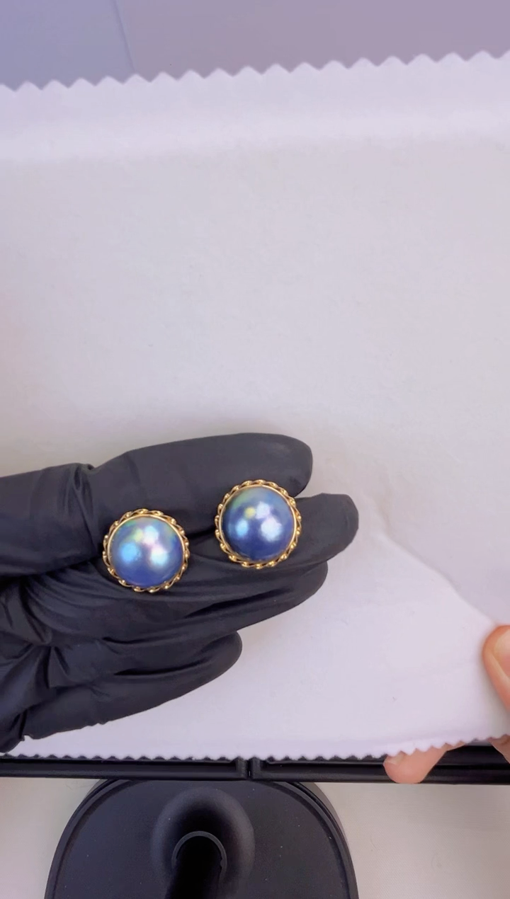 【闪购商品】拼合珍珠（马贝珠）耳饰18K金镶嵌1