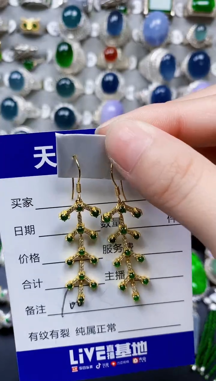 翡翠银S925镶嵌耳饰0100