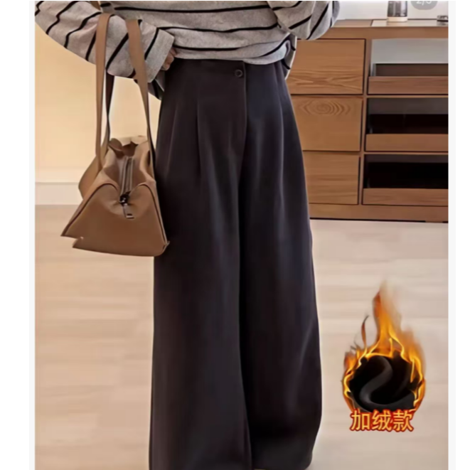 慵懒高级感灰色毛呢裤子女款高腰直筒阔腿裤3333#