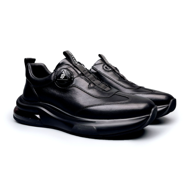 BIEUBRAYR/飞碟扣气垫底休闲编织商务时尚百搭男鞋舒适黑色