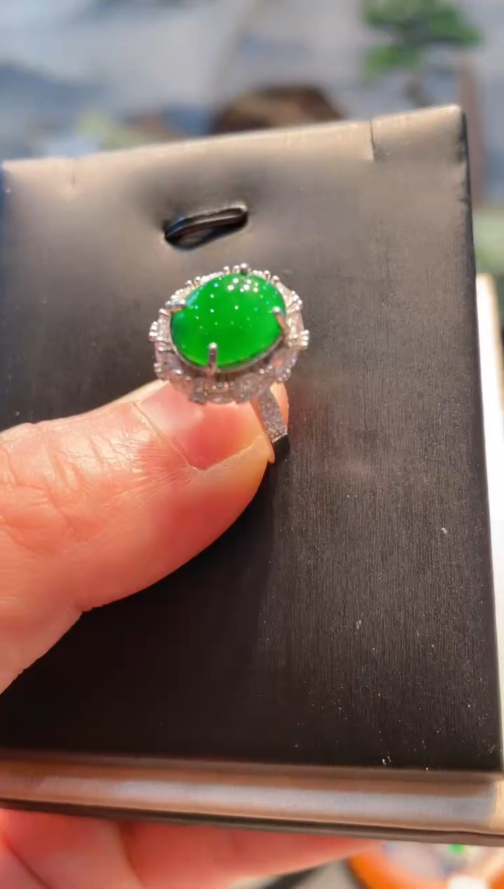 【闪购商品】翡翠戒指银S925镶嵌A6天然A货翡翠