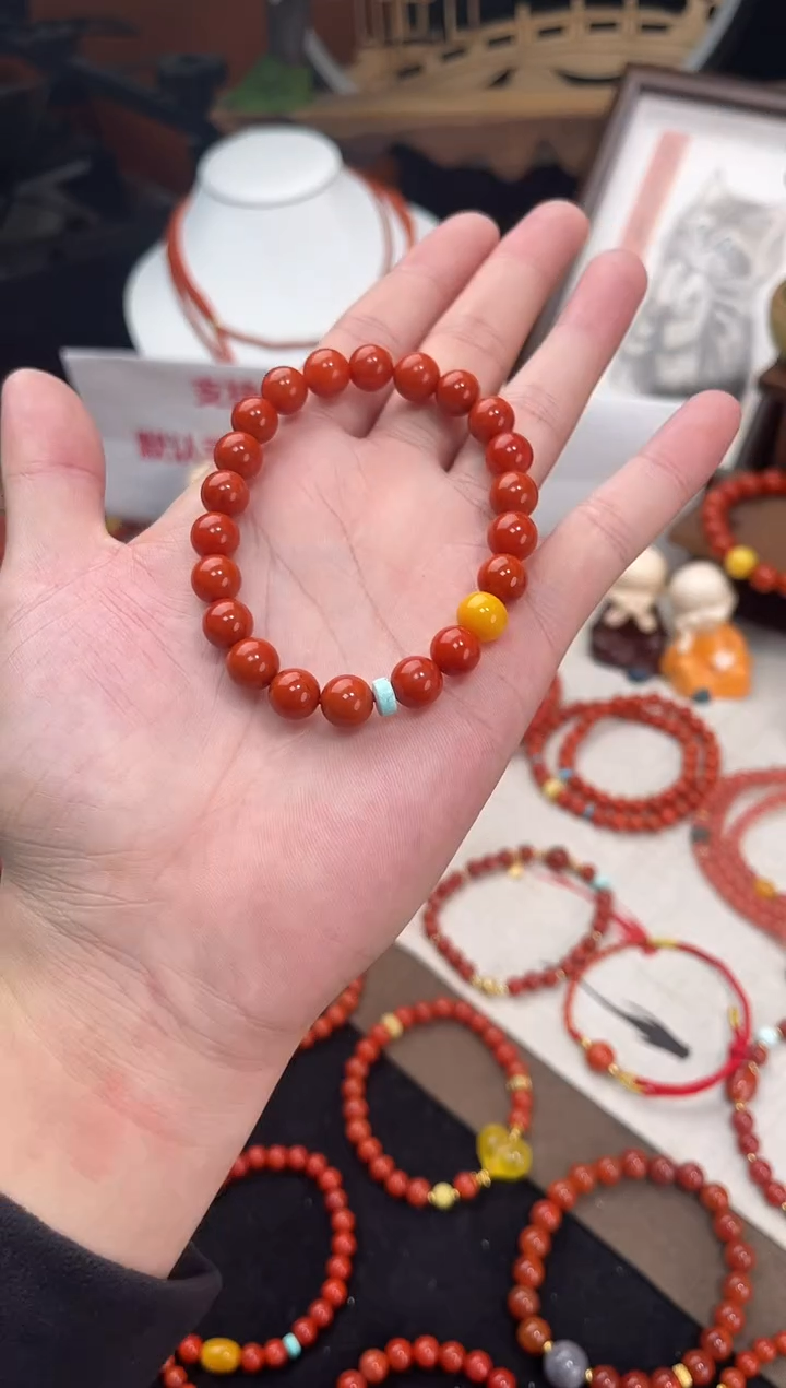 未镶嵌手串南红玛瑙南红单圈蜜蜡手串QF-A441（多样性发一）