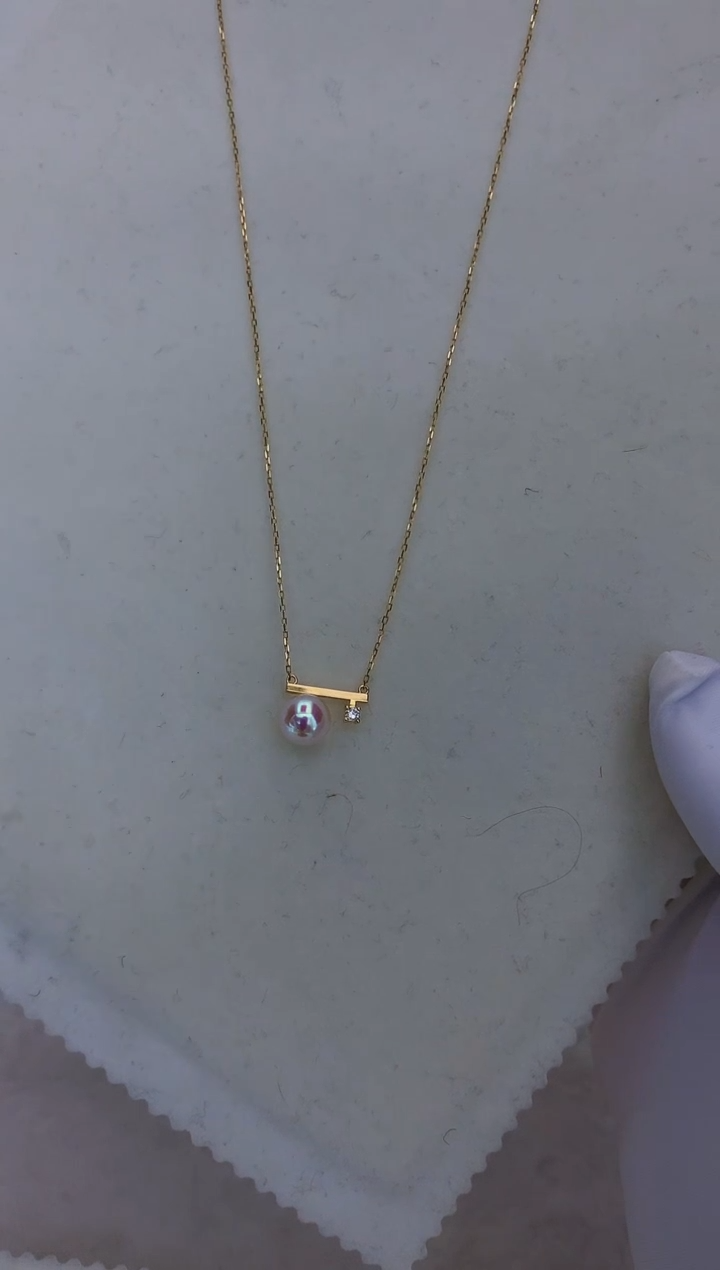 18K金镶嵌海水珍珠饰品7-8钻石平衡木套链