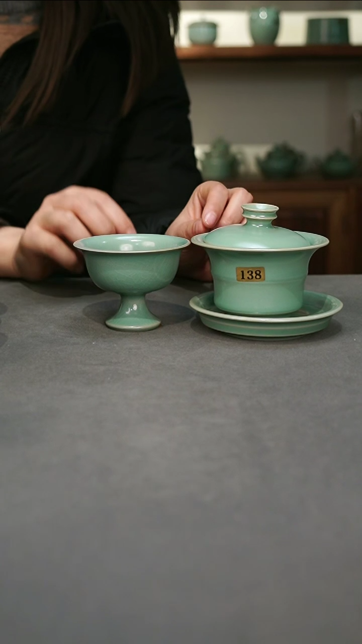 【闪购商品】君子汝瓷慕君青【三财竹节盖碗】一级138