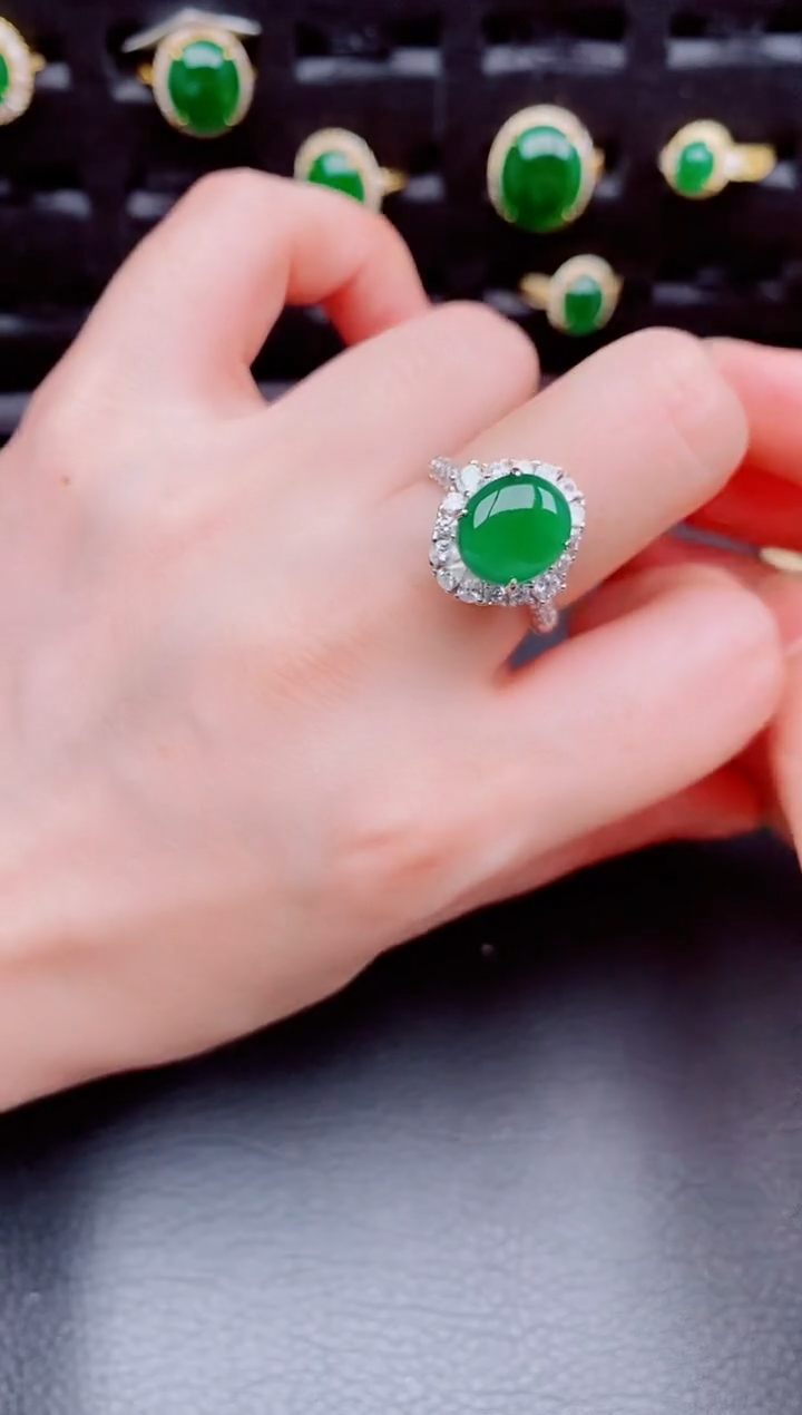 【闪购商品】翡翠戒指银S925镶嵌天然a货翡翠320