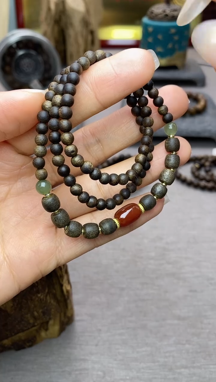 【闪购商品】沉香手串白棋04+紫棋06三圈设计