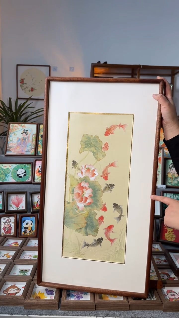 【闪购商品】国画九鱼荷花纯手绘国风新中式国画