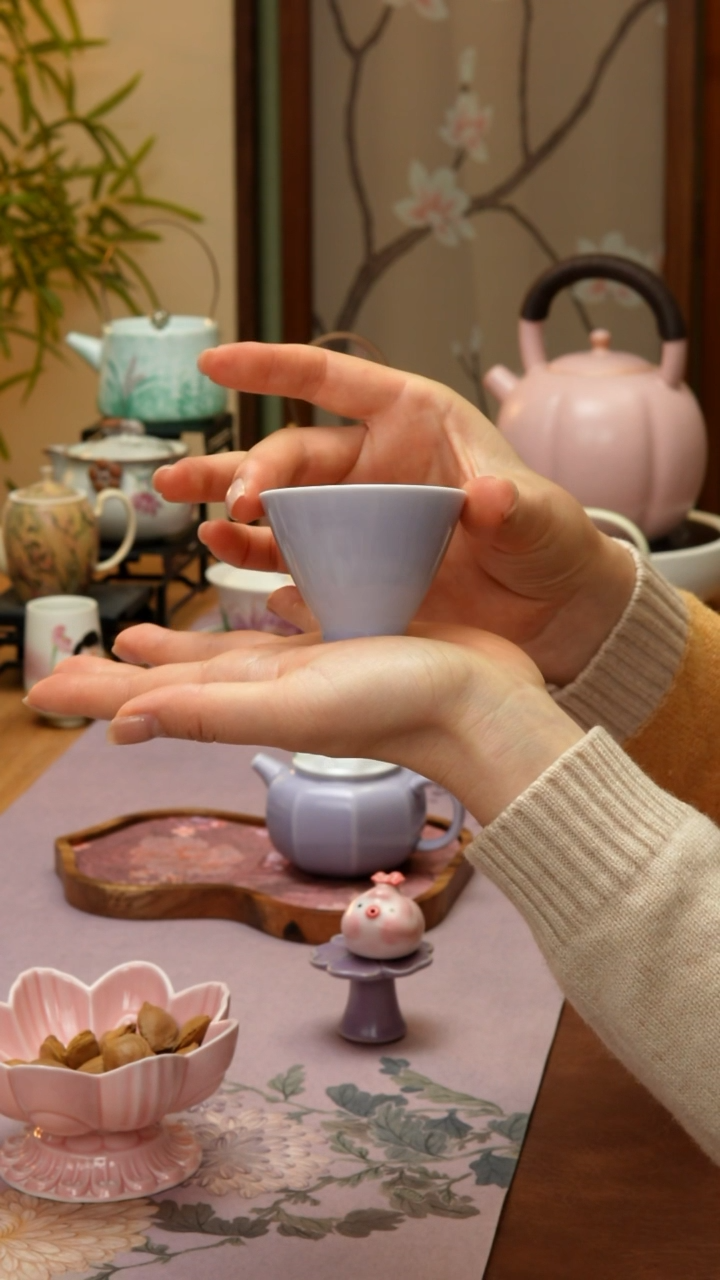 【闪购商品】【领丰茶具福力】紫色斗笠杯