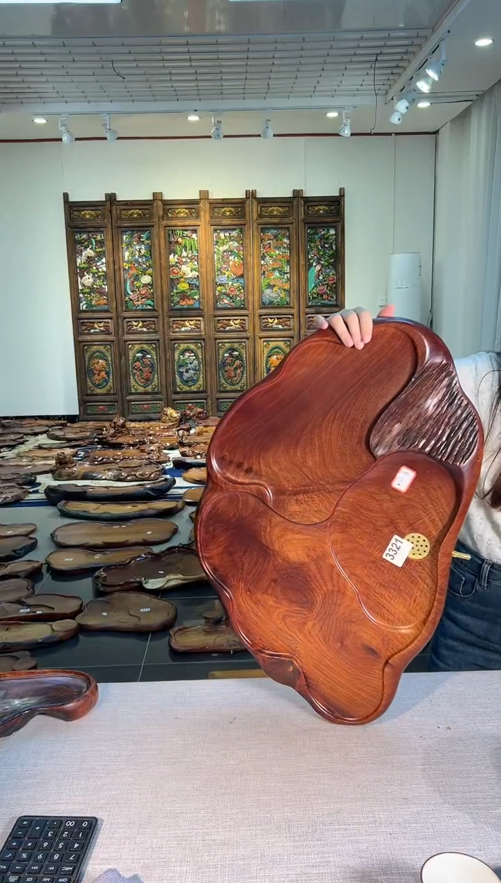 【闪购商品】大果紫檀（缅甸花梨）茶盘3321