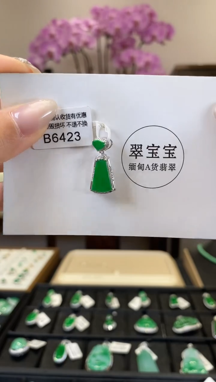 翡翠18K金镶嵌颈饰B6423 无事牌 含运营费