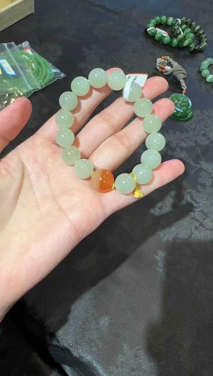 【闪购商品】和田玉手串18K金镶嵌1