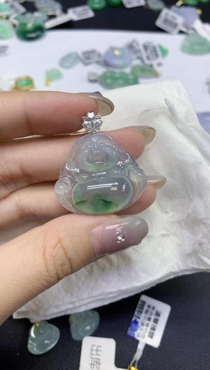 颈饰18K金镶嵌翡翠天然缅甸翡翠A货百元以上9元证书费自理