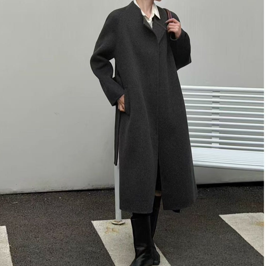 【幂幂高定】高支羊绒2025秋冬轻奢羊毛垂荡长款毛呢外套大衣女