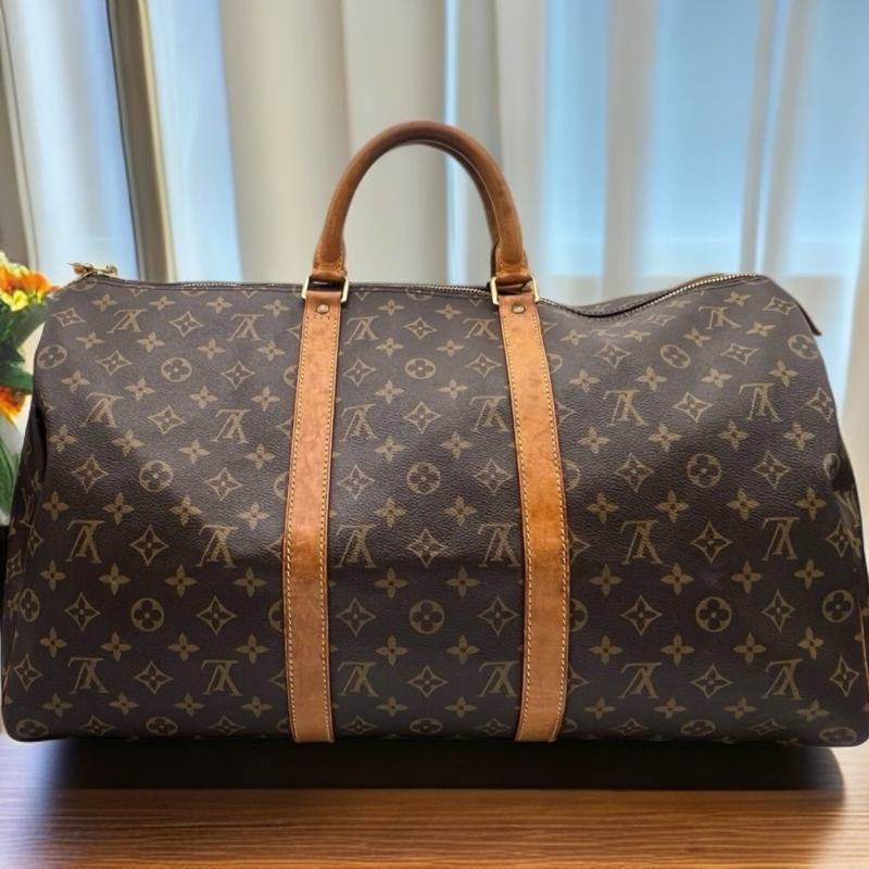 90新 LouisVuitton/路易威登 lv中古老花旅行袋肩带款/kp50