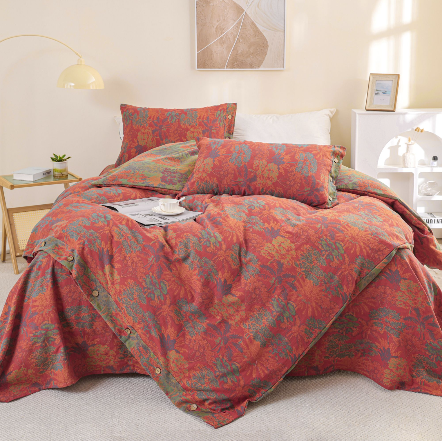 被套 橘红色森林 200*230纯棉双层纱大被套