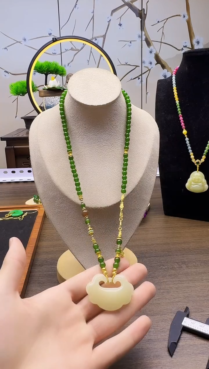 和田玉14K金镶嵌颈饰X21