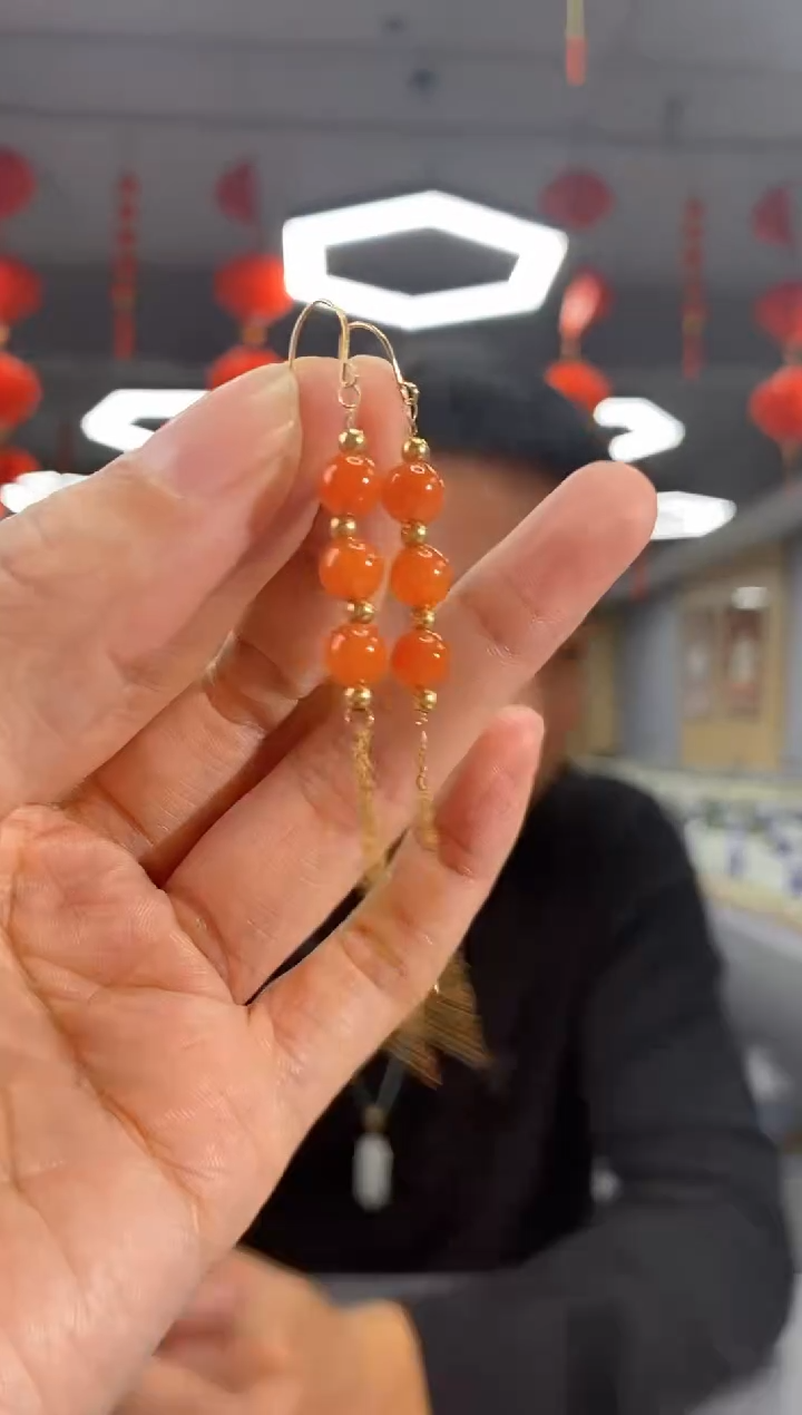 【闪购商品】南红玛瑙耳饰18K金镶嵌yp