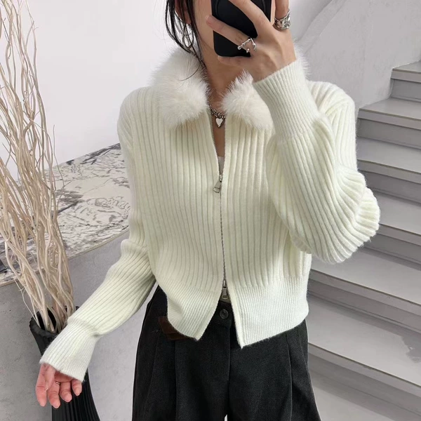【里物LEEWU】【06】—【10】双拉链毛领竖条纹针织衫外套
