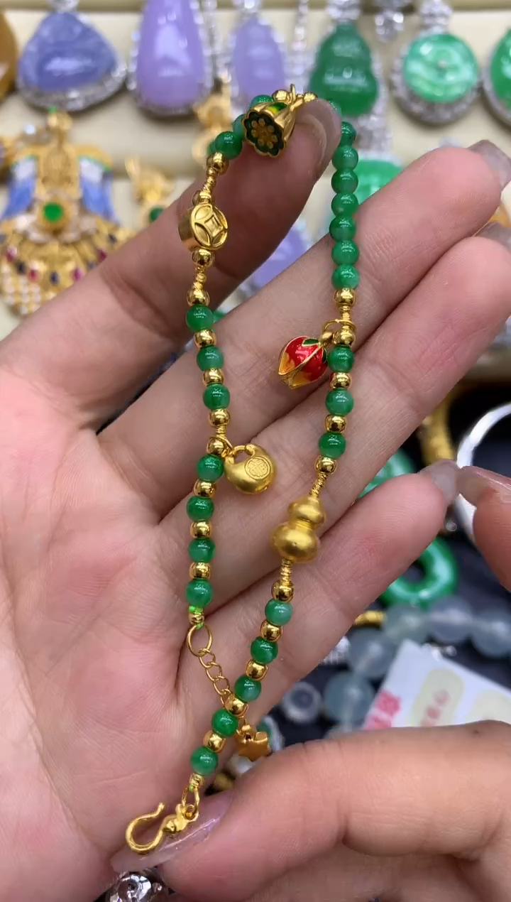 足金镶嵌手链翡翠396-中国好珍宝