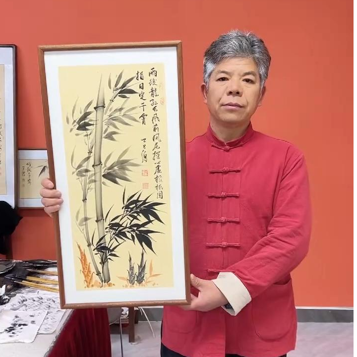 张富民手绘作品/指日定干霄（乌檀木实木框）/古宣/36*69厘米左右