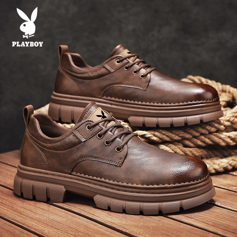 PLAYBOY/花花公子休闲皮鞋2025新款男士百搭通勤工作商务马丁男鞋