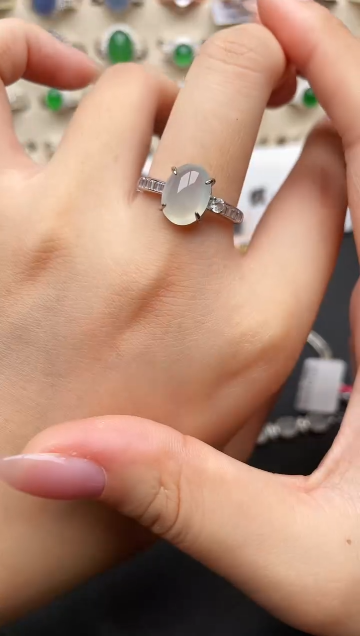 翡翠戒指银S925镶嵌一物一证一礼盒