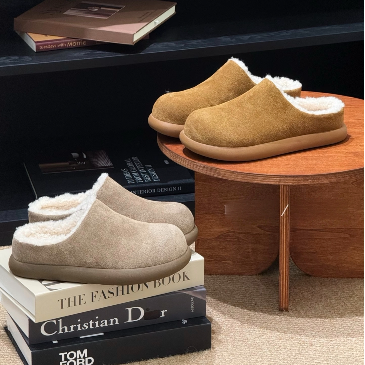 【爆款小土豆厚底半包】桑坡真皮毛勃肯鞋软加绒保暖棉鞋秋冬一脚蹬