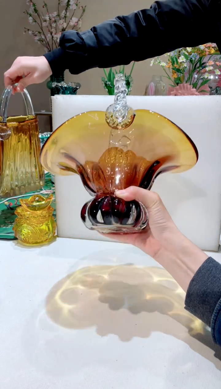 【闪购商品】琉璃手工艺品金红提篮  微瑕