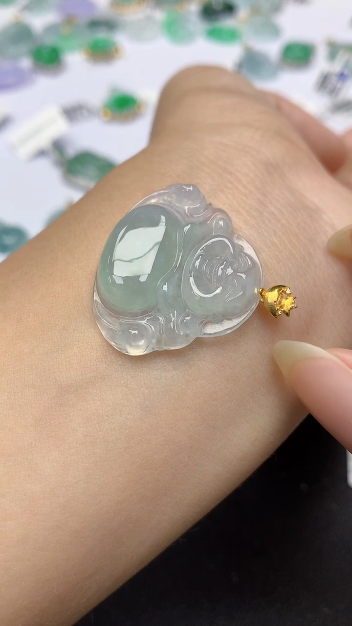 颈饰18K金镶嵌翡翠天然缅甸a货翡翠百元以上9元证书费自理