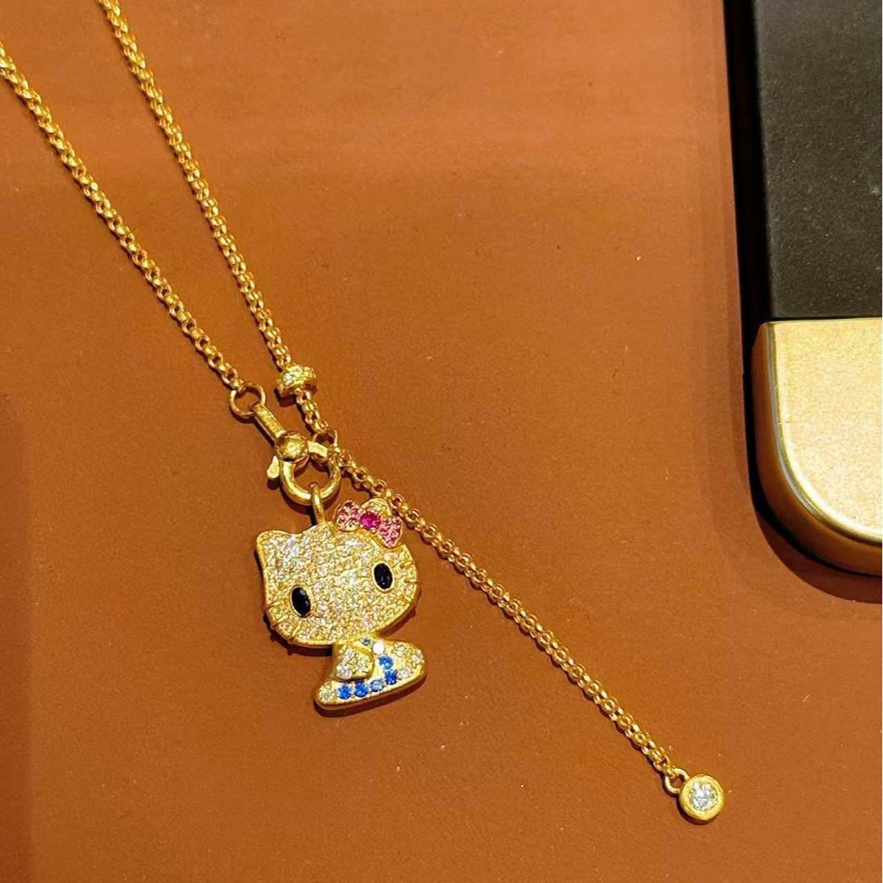 足金999满镶Kt猫莫桑锆石吊坠（不含链）