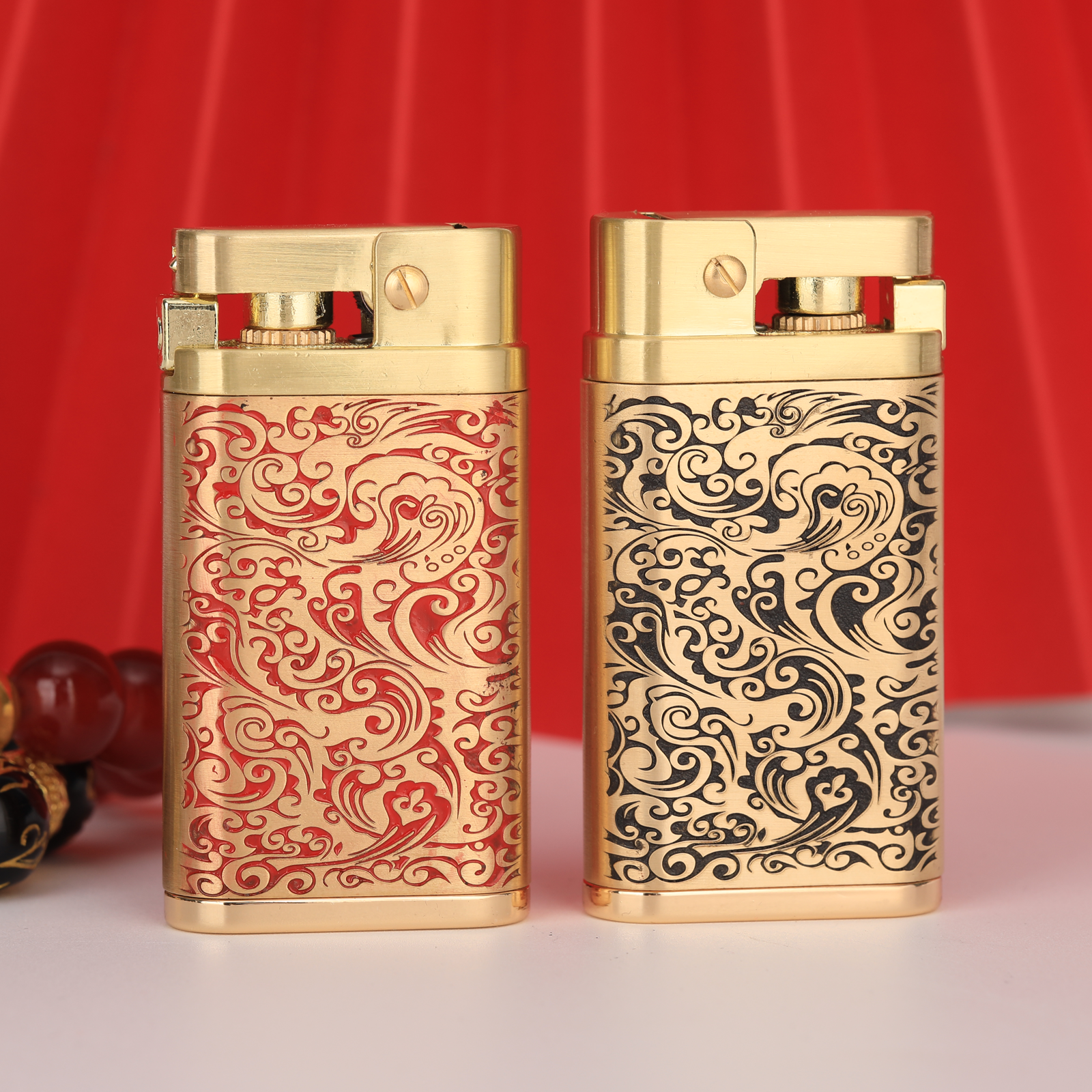 西汉流云黄铜煤油打火机手工机精雕创意高档弹射点火男士送礼商务