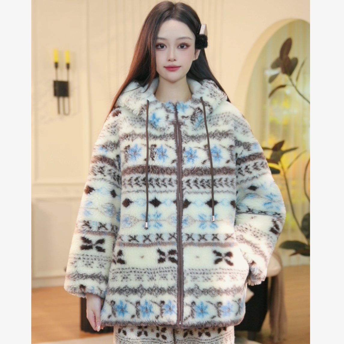 【雪国奇缘~】N冬季新款加绒加厚款连帽家居服高颜值柔软睡衣套装