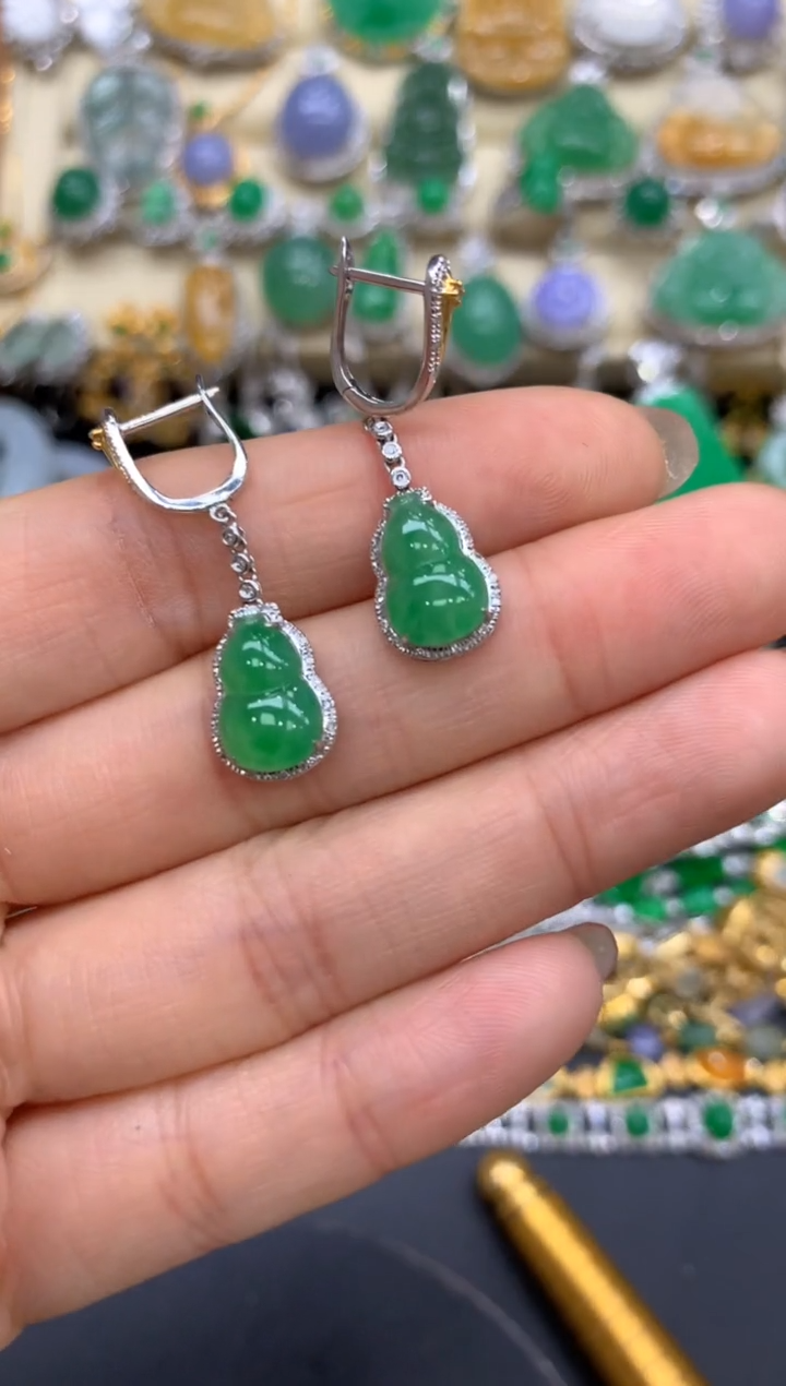 【闪购商品】翡翠耳饰18K金镶嵌340-中国好珍宝