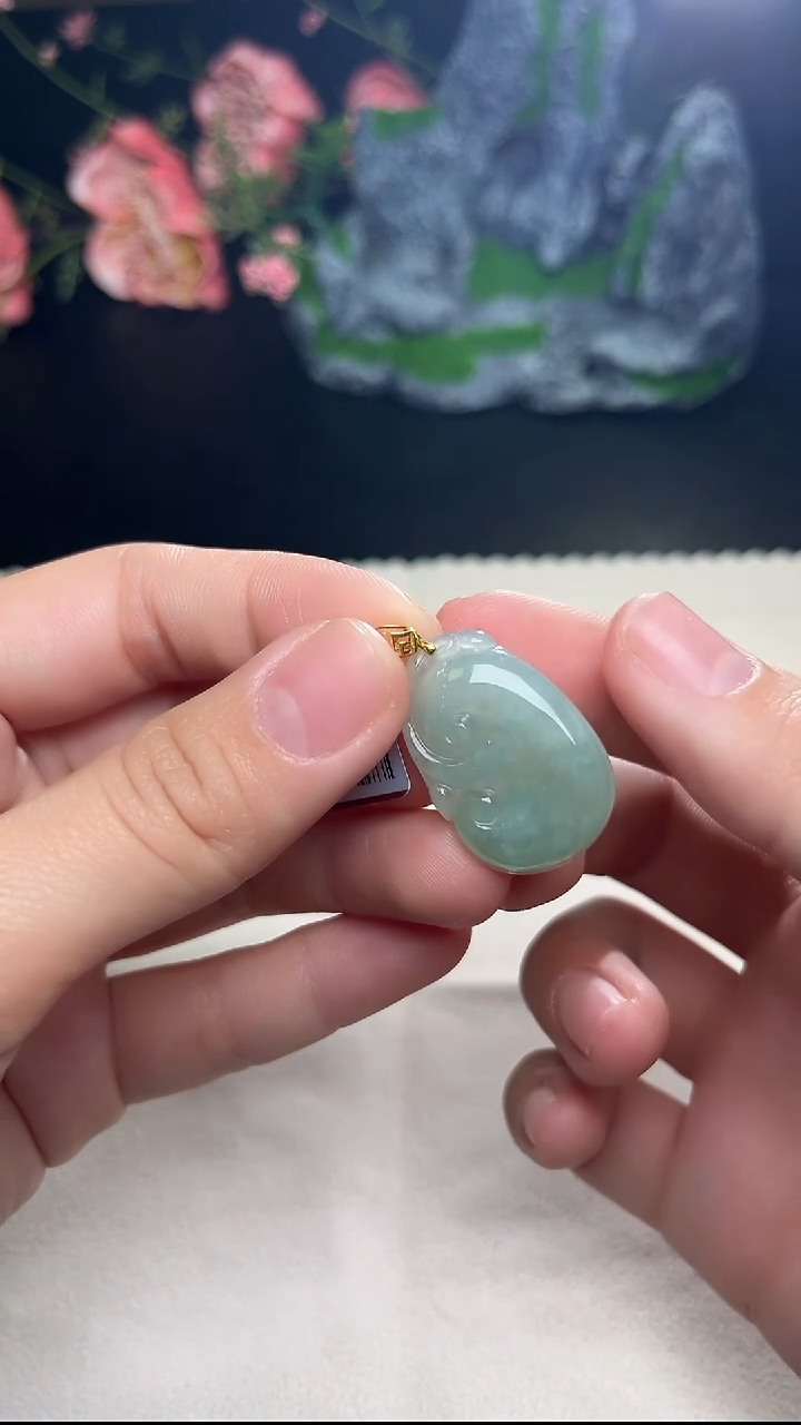 【闪购商品】翡翠18K金镶嵌吊坠(不含链)如意多人@CMT1113-1