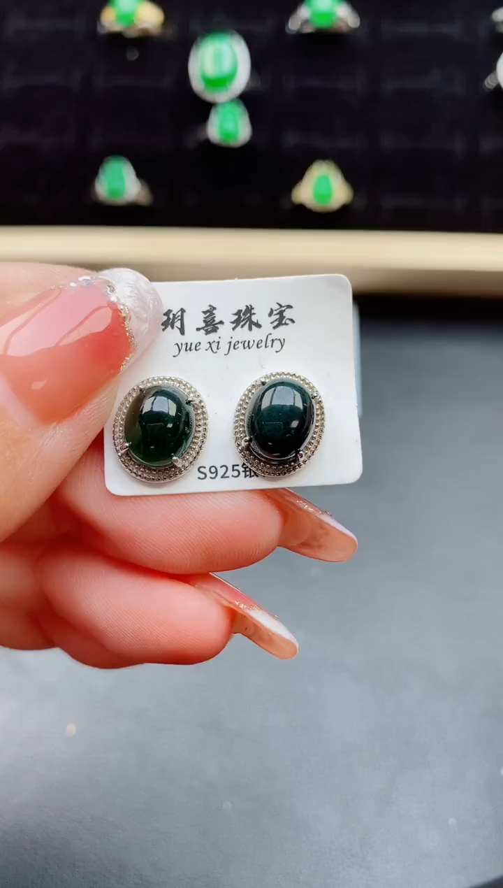 【闪购商品】翡翠耳饰银S925镶嵌058005