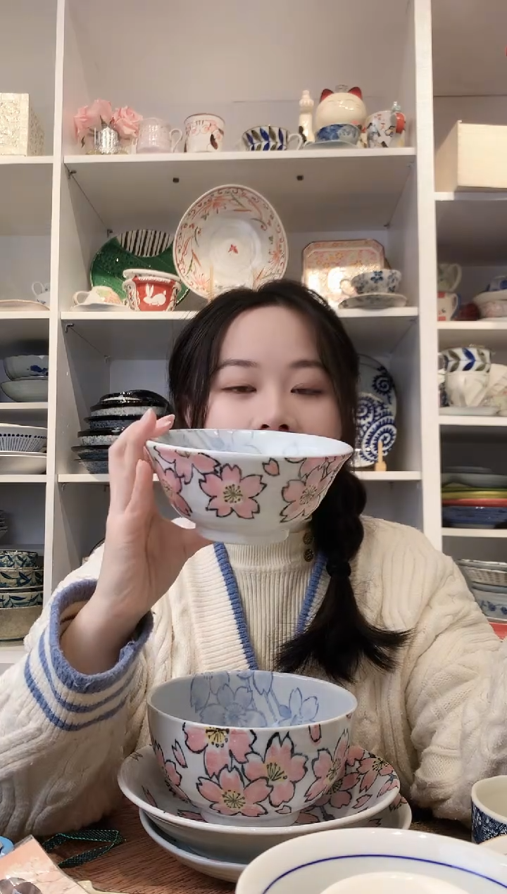 陶瓷美浓烧樱花汤碗14.5cm