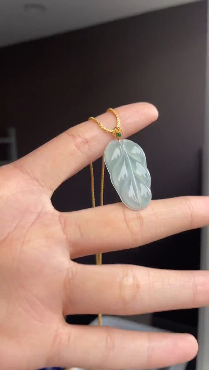 吊坠(不含链)18K金镶嵌翡翠天然缅甸A货翡翠