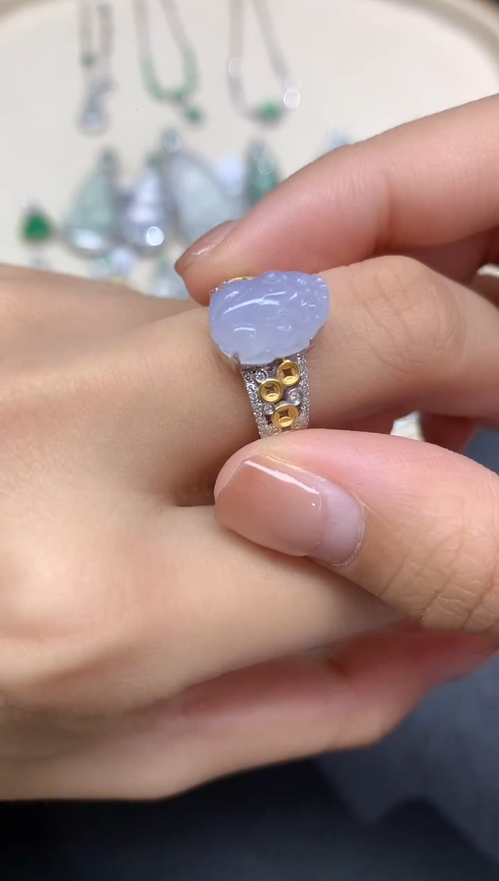 18K金镶嵌戒指翡翠戒指A413|3980