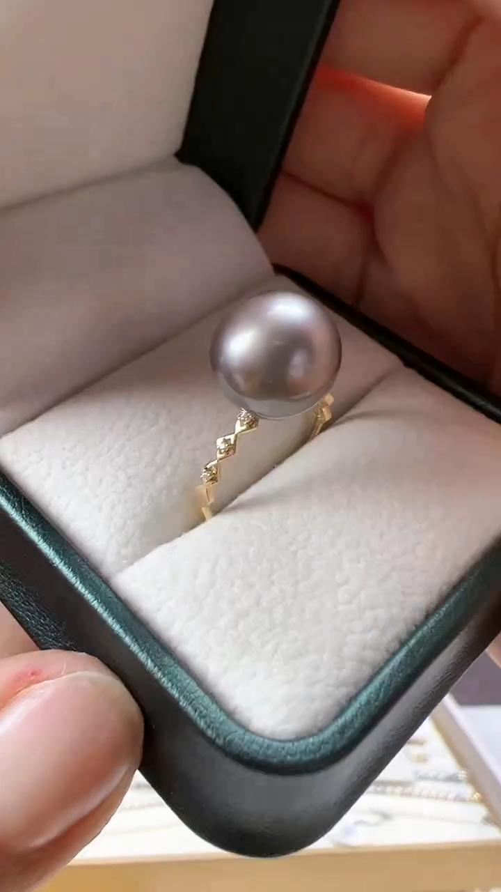 【闪购商品】海水珍珠戒指未镶嵌繁星素圈大溪地铂金灰戒指