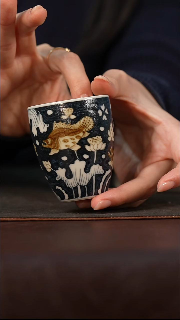 瓷瓷姑娘茶器立勤堂釉里金九鳜杯