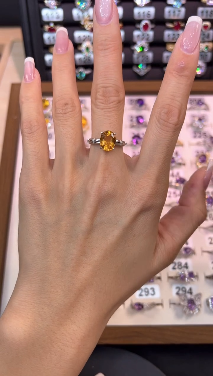 黄晶戒指银S925镶嵌0000