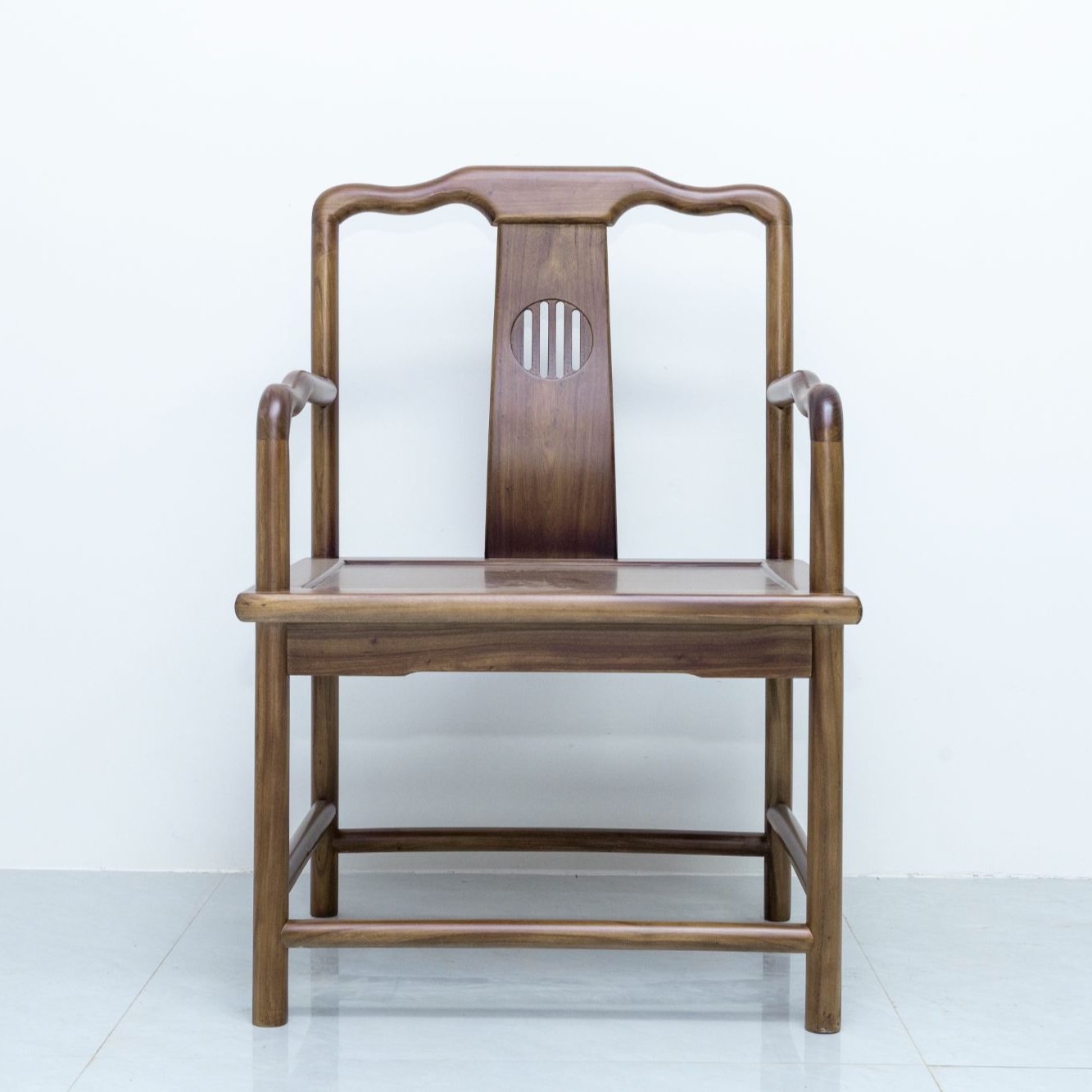 新中式家具老榆木原木明月椅实木椅子靠背茶椅