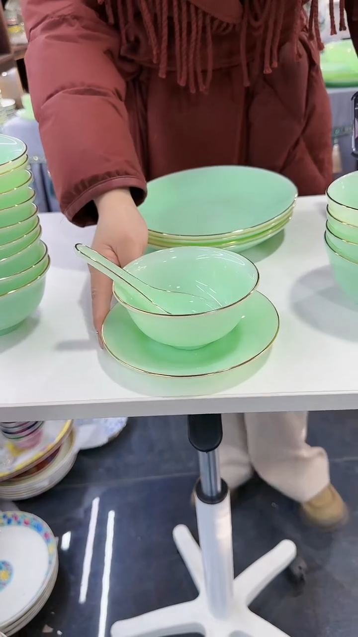 【闪购商品】瓷片玉瓷碟碗勺三件套10只