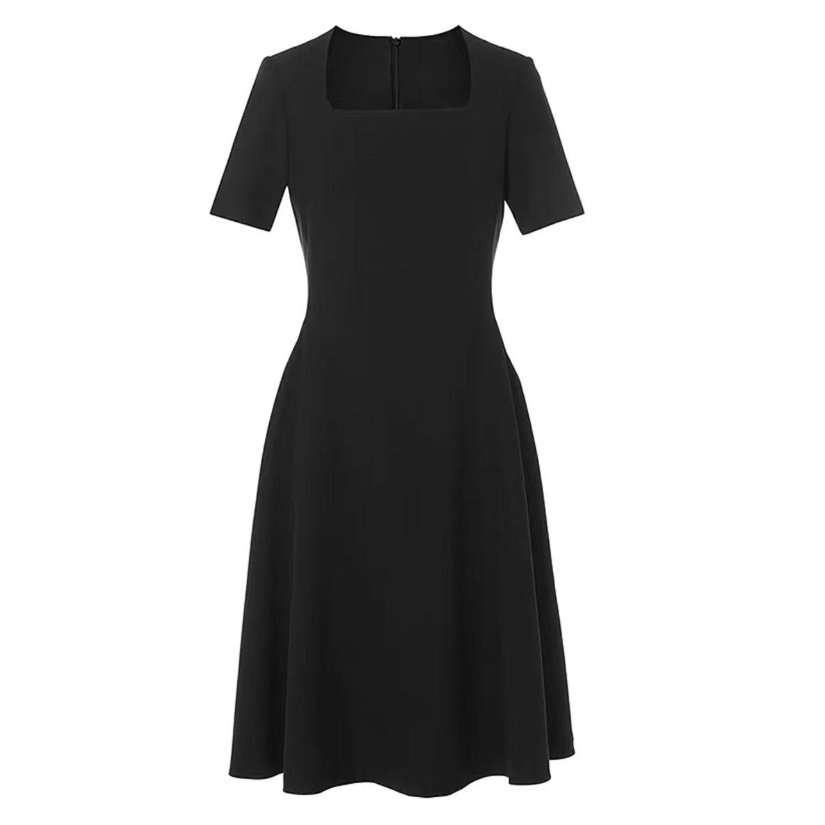 H169【朗】法式复古气质方领连衣裙独特小黑裙夏新款长裙