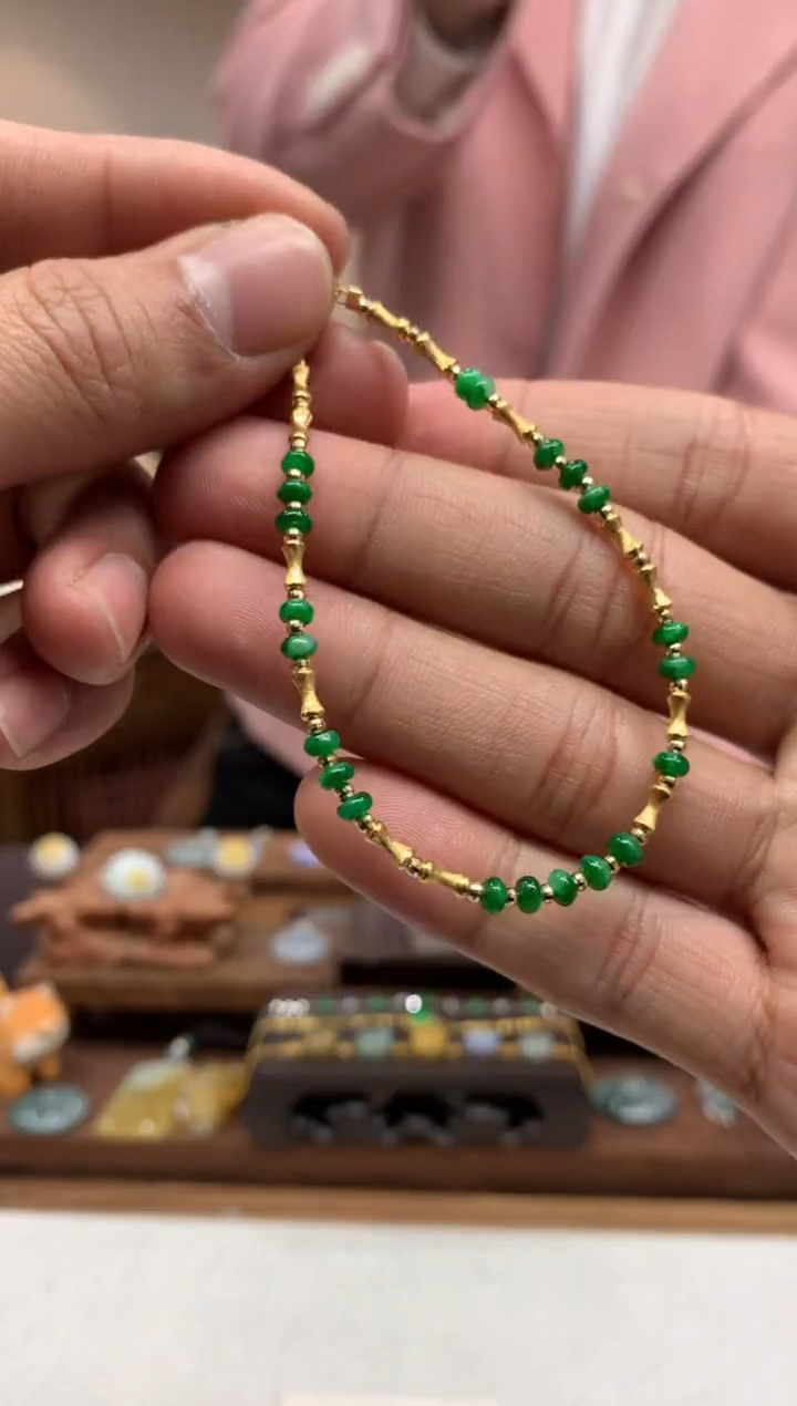 【闪购商品】翡翠手链18K金镶嵌手链