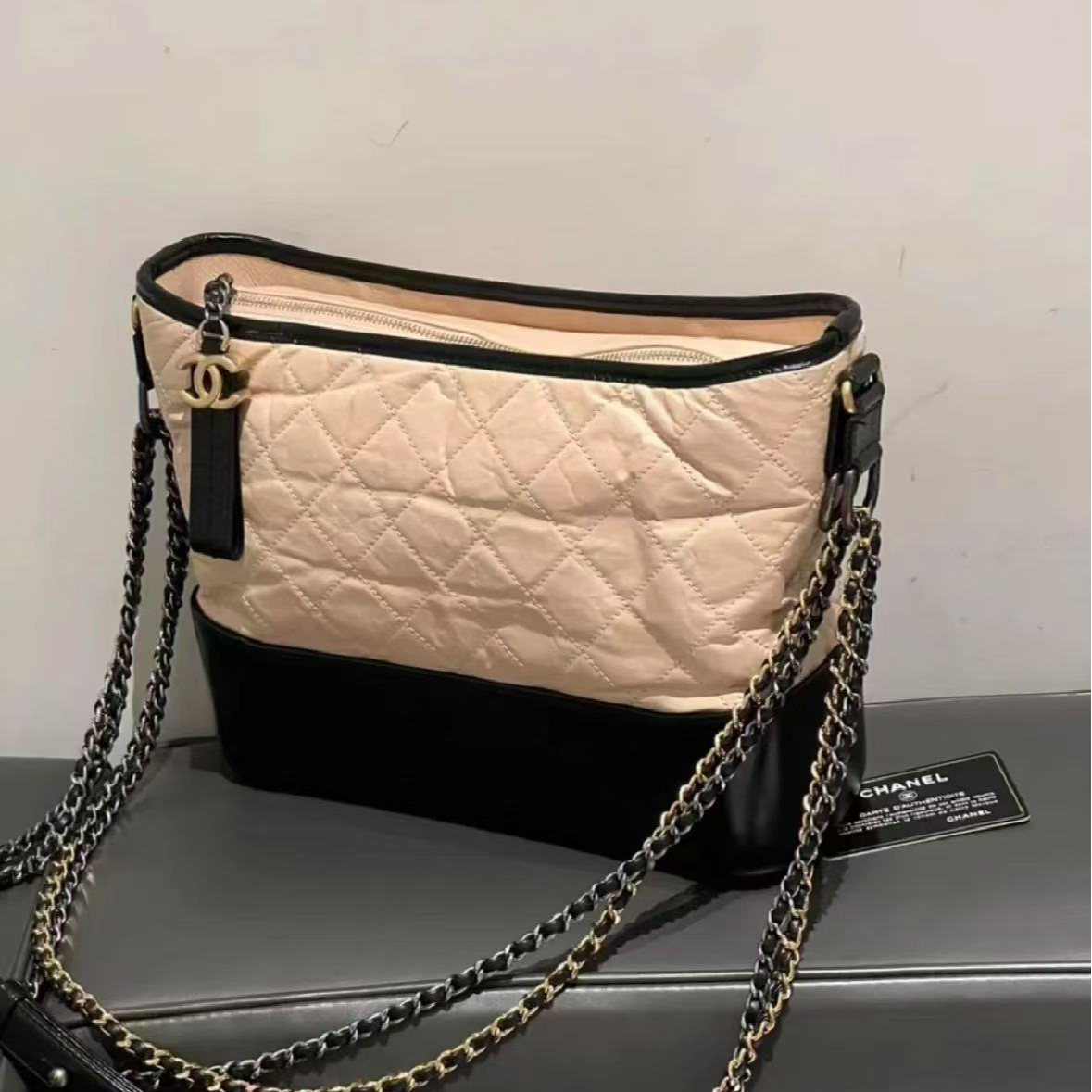 95新 Chanel/香奈儿 奶茶色中号流浪单肩包有标无卡JM