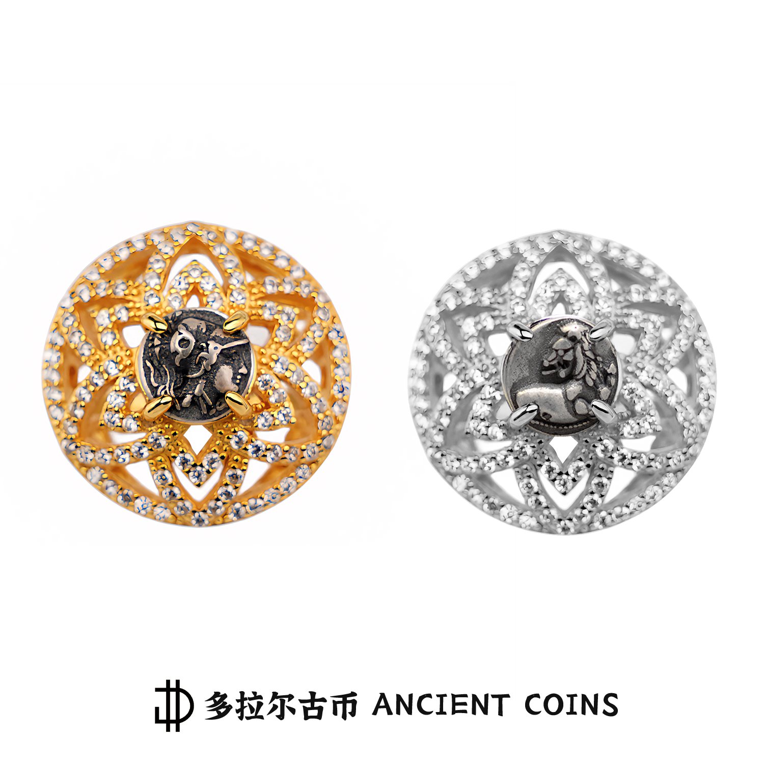 925银戒指 【雅典娜】古币戒指小众高级感轻奢满锆活口银币食指指环